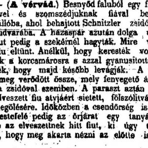 „A vérvád.” (Forrás: Pesti Hírlap, 1897. 05. 13., 10. o.)
